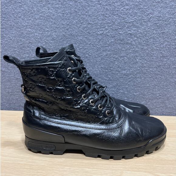 Gucci A/W 2011 Duck Combat Boots GG Guccissima Monogram Leather Men’s Size 8.5G - Picture 3 of 15